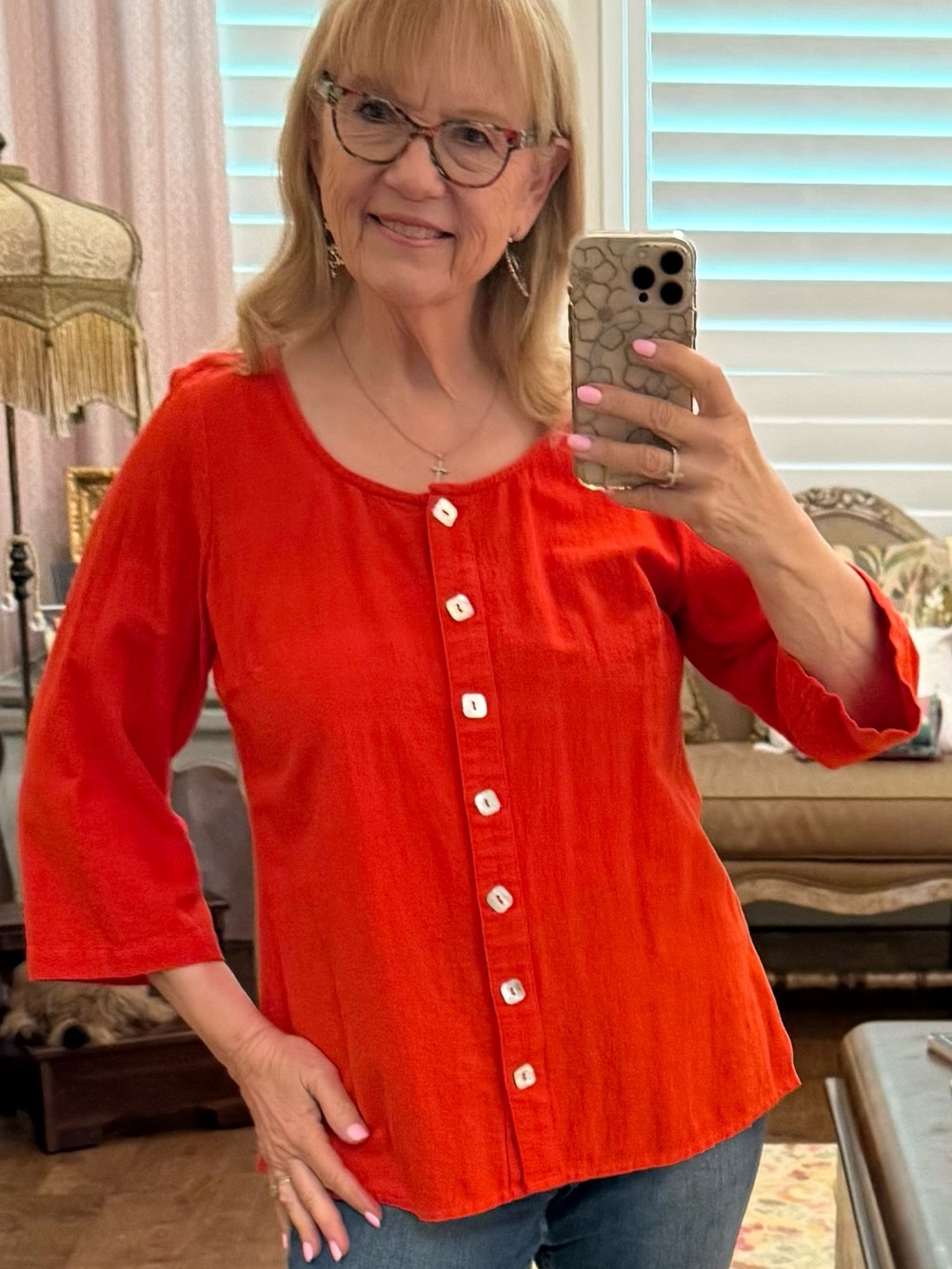 Soft Surroundings Red Button-Down tunic